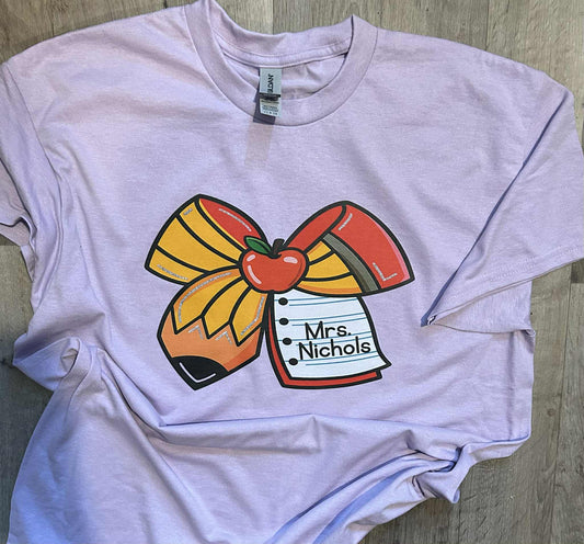 Custom Personalized Teacher Bow T-Shirt