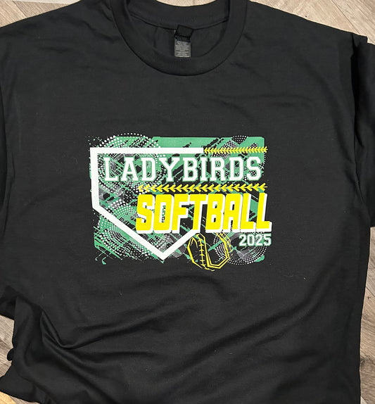 Lady Birds black Softball  T Shirt kids and adults